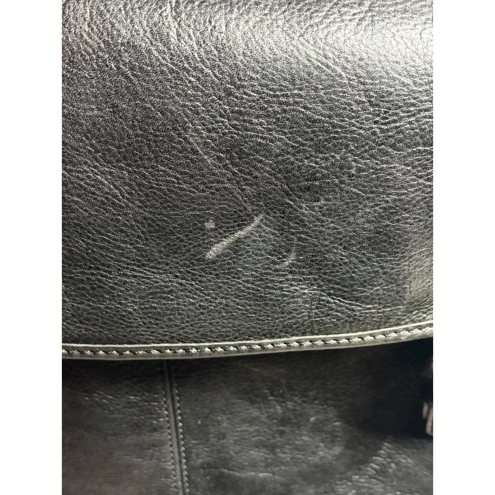 Vintage Mens Black Leather Briefcase Messenger Bag Laptop Crossbody Distressed